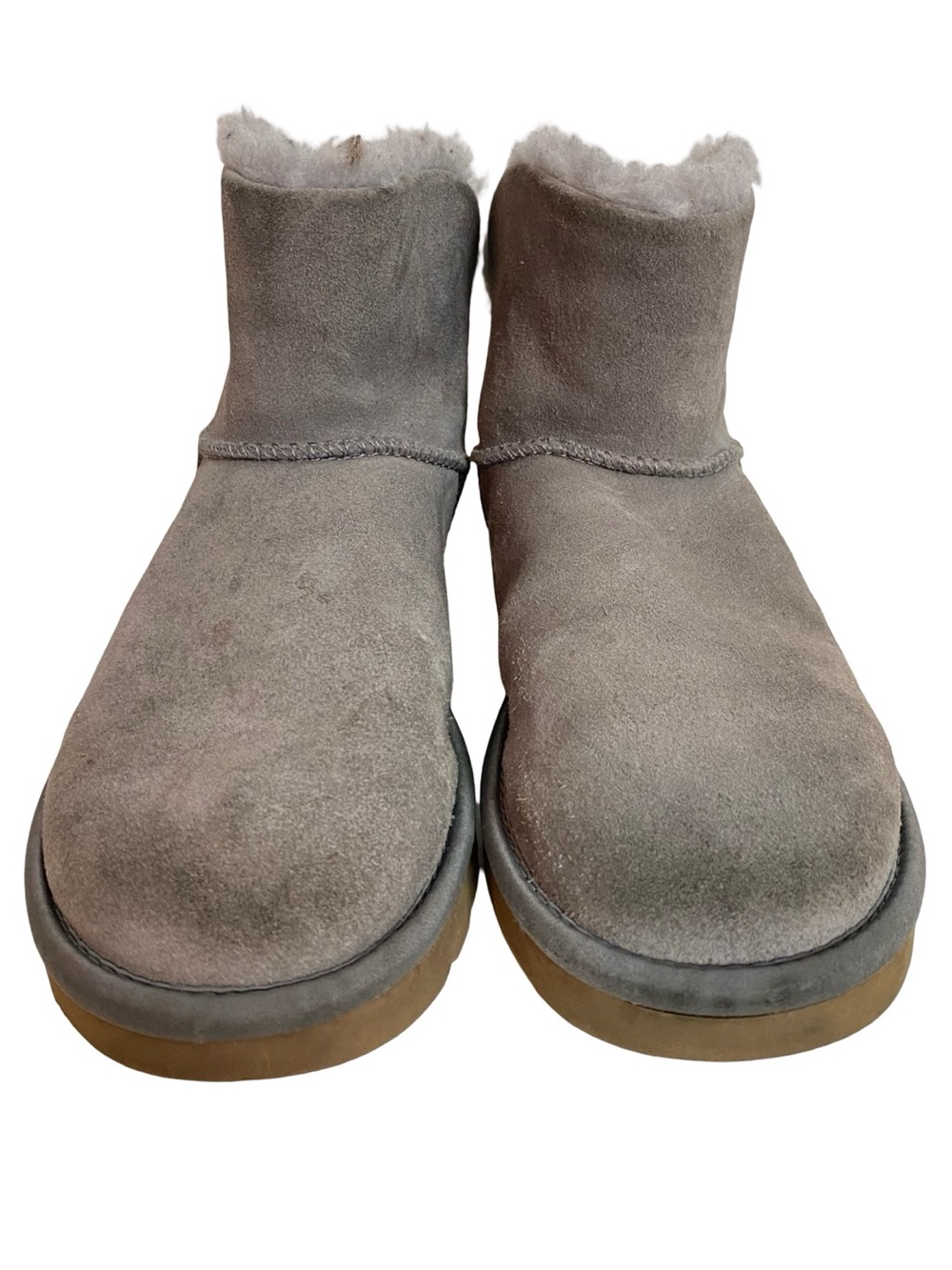 Ugg Boot Bootie Womens Size 6 Suede Shoe Gray Slide On Neutral Rhinestone Logo - Picture 5 of 12